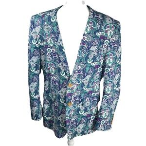 Linea Uomo Floral Paisley Blazer Jacket White Purple Teal Cotton Art Lined 42R